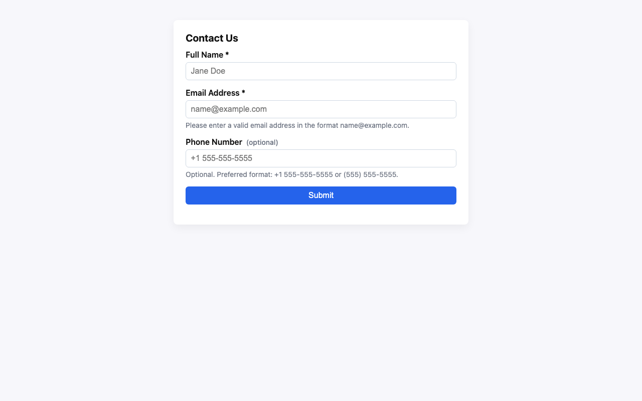Screenshot sample 13 for simple-contact-form / GPT-5 Mini
