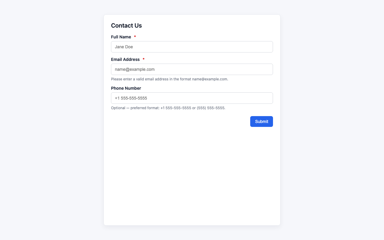 Screenshot sample 15 for simple-contact-form / GPT-5 Mini
