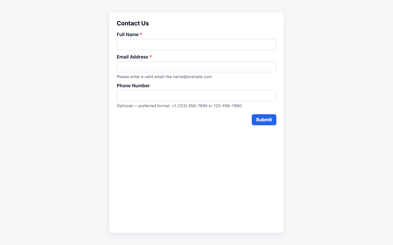 Screenshot sample 16 for simple-contact-form / GPT-5 Mini