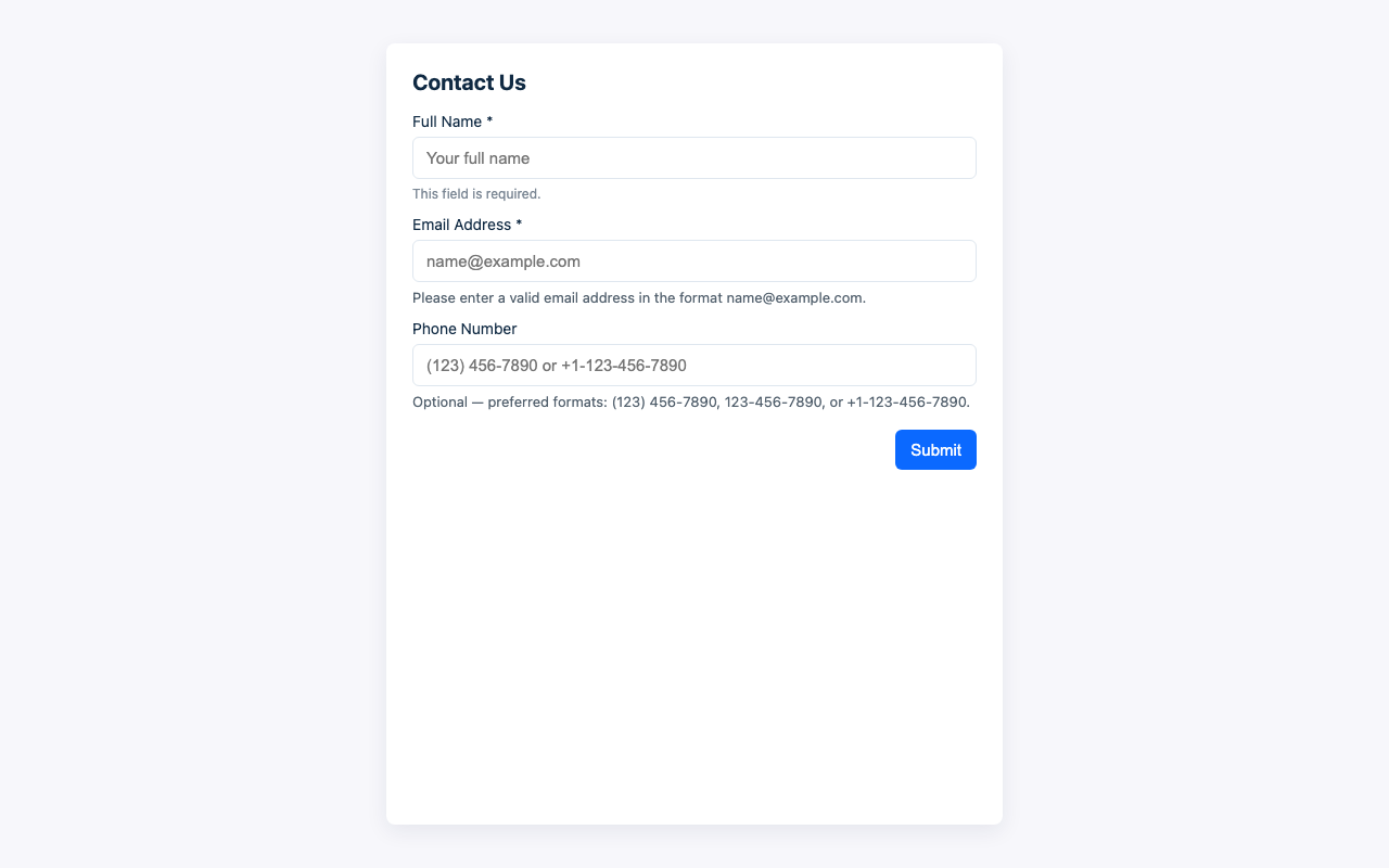 Screenshot sample 17 for simple-contact-form / GPT-5 Mini