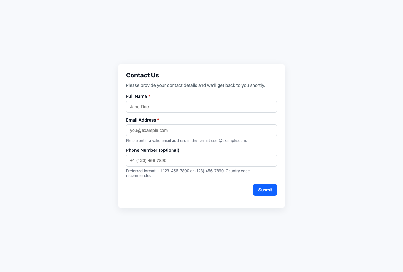 Screenshot sample 18 for simple-contact-form / GPT-5 Mini