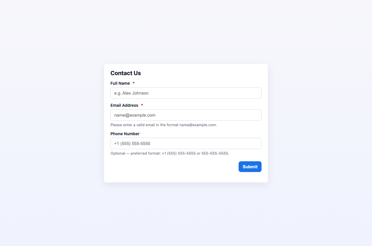 Screenshot sample 19 for simple-contact-form / GPT-5 Mini