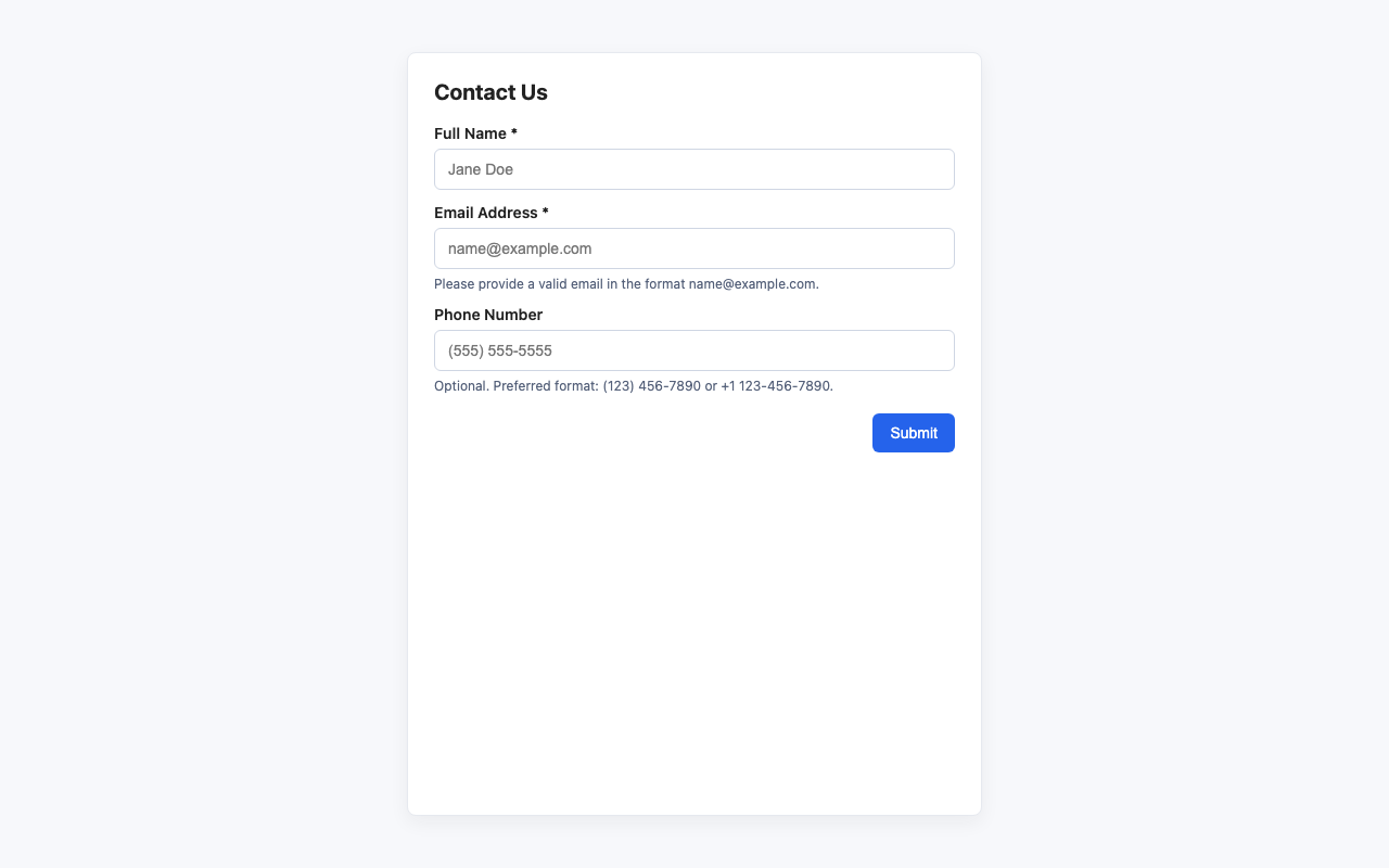 Screenshot sample 3 for simple-contact-form / GPT-5 Mini