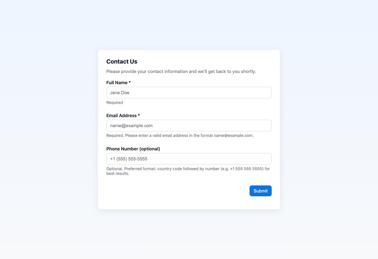 Screenshot sample 4 for simple-contact-form / GPT-5 Mini