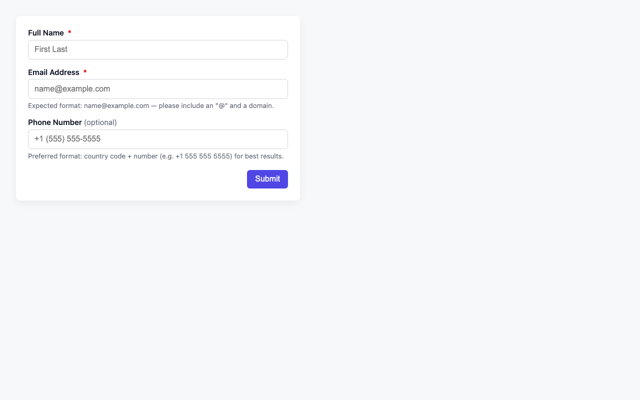 Screenshot sample 6 for simple-contact-form / GPT-5 Mini