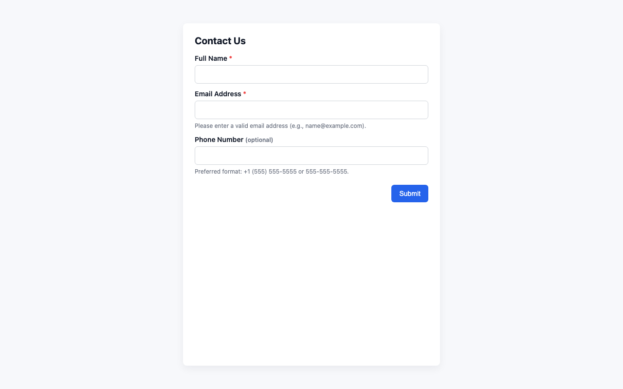 Screenshot sample 9 for simple-contact-form / GPT-5 Mini