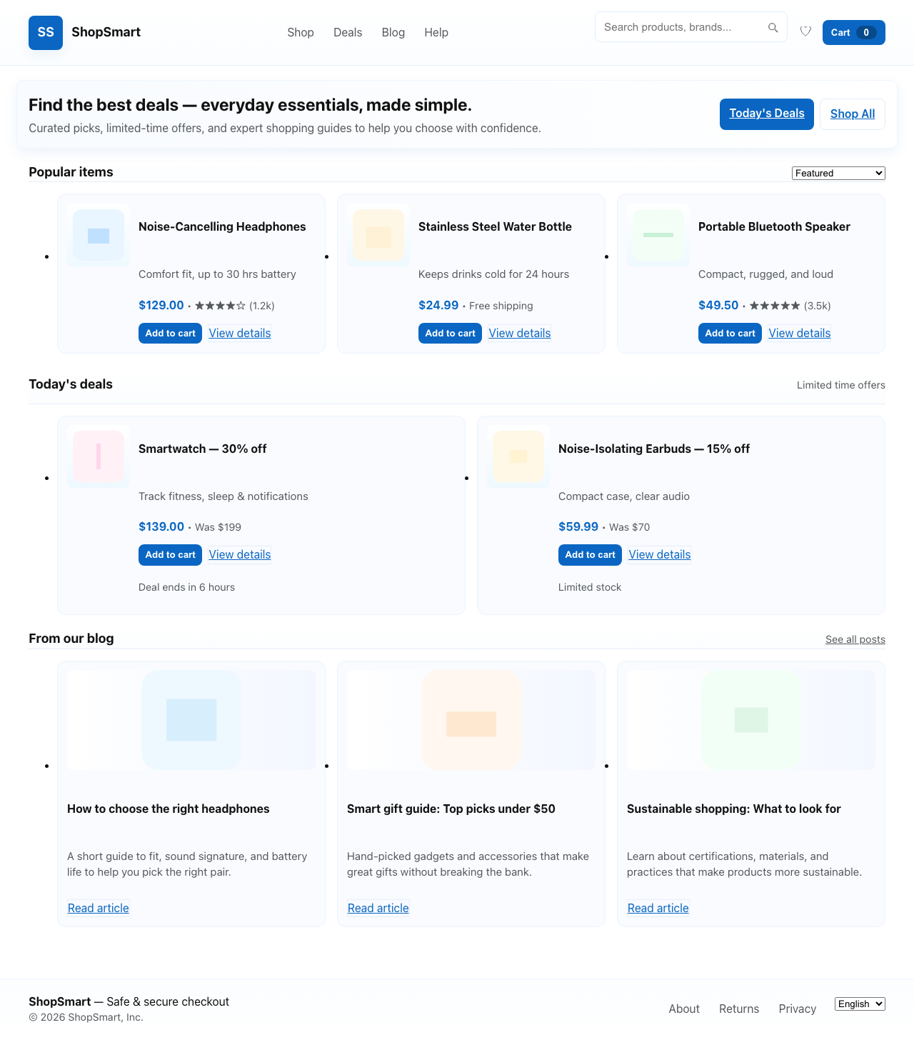Screenshot sample 1 for shopping-home-page / GPT-5 Mini