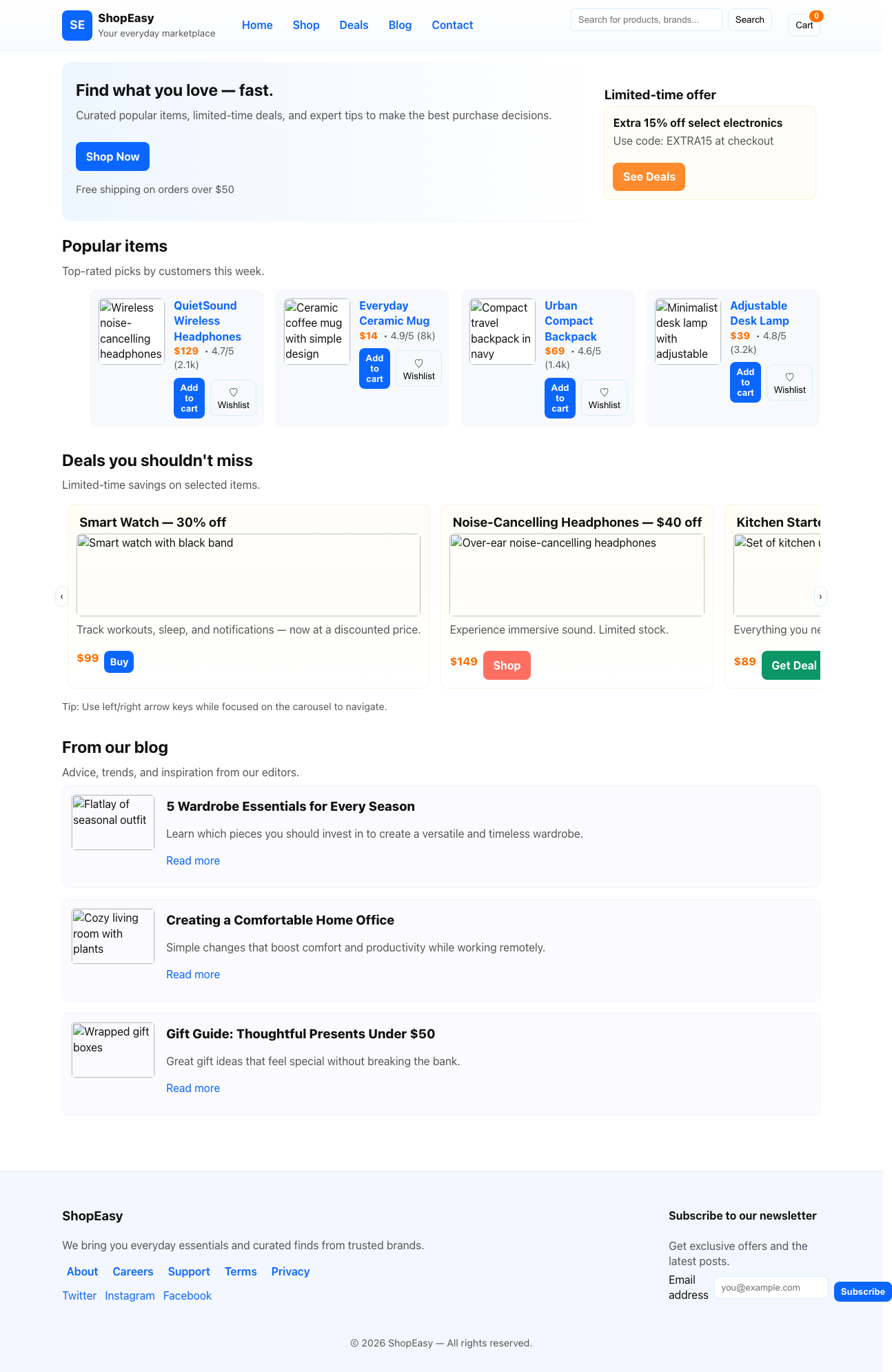 Screenshot sample 4 for shopping-home-page / GPT-5 Mini