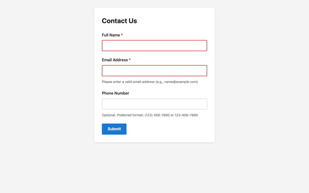 Screenshot sample 4 for simple-contact-form / Claude Haiku 4.5