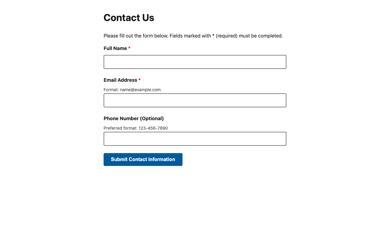 Screenshot sample 1 for simple-contact-form / Gemini 3 Flash Preview