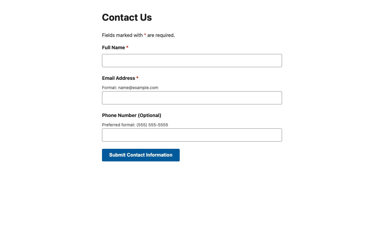 Screenshot sample 3 for simple-contact-form / Gemini 3 Flash Preview