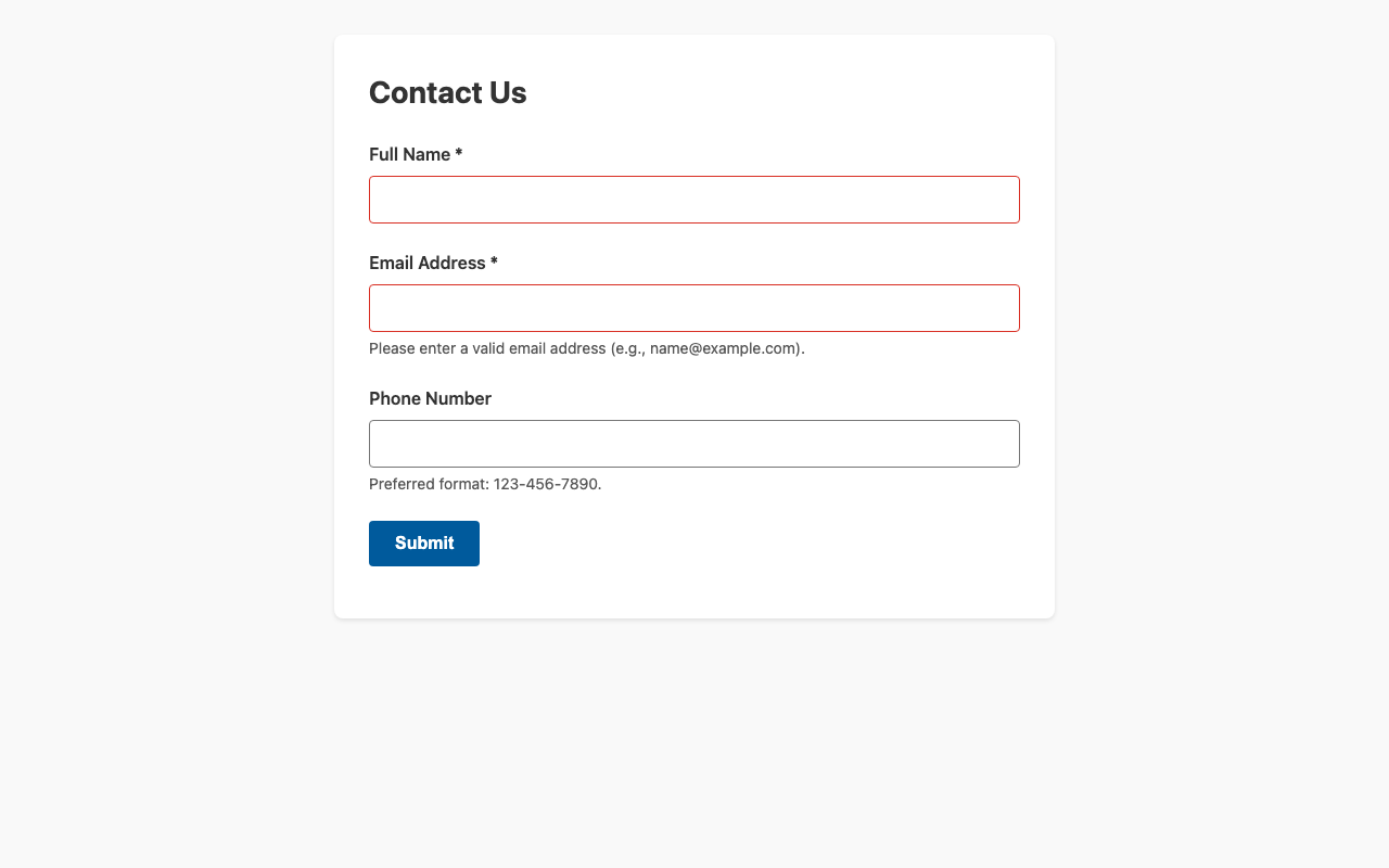 Screenshot sample 1 for simple-contact-form / Gemini 3 Pro Preview