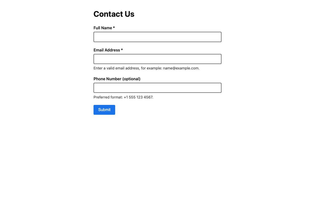 Screenshot sample 0 for simple-contact-form / GPT-5.2 Codex