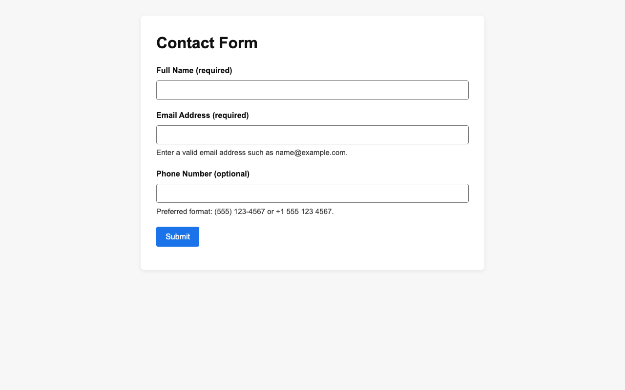 Screenshot sample 2 for simple-contact-form / GPT-5.2 Codex