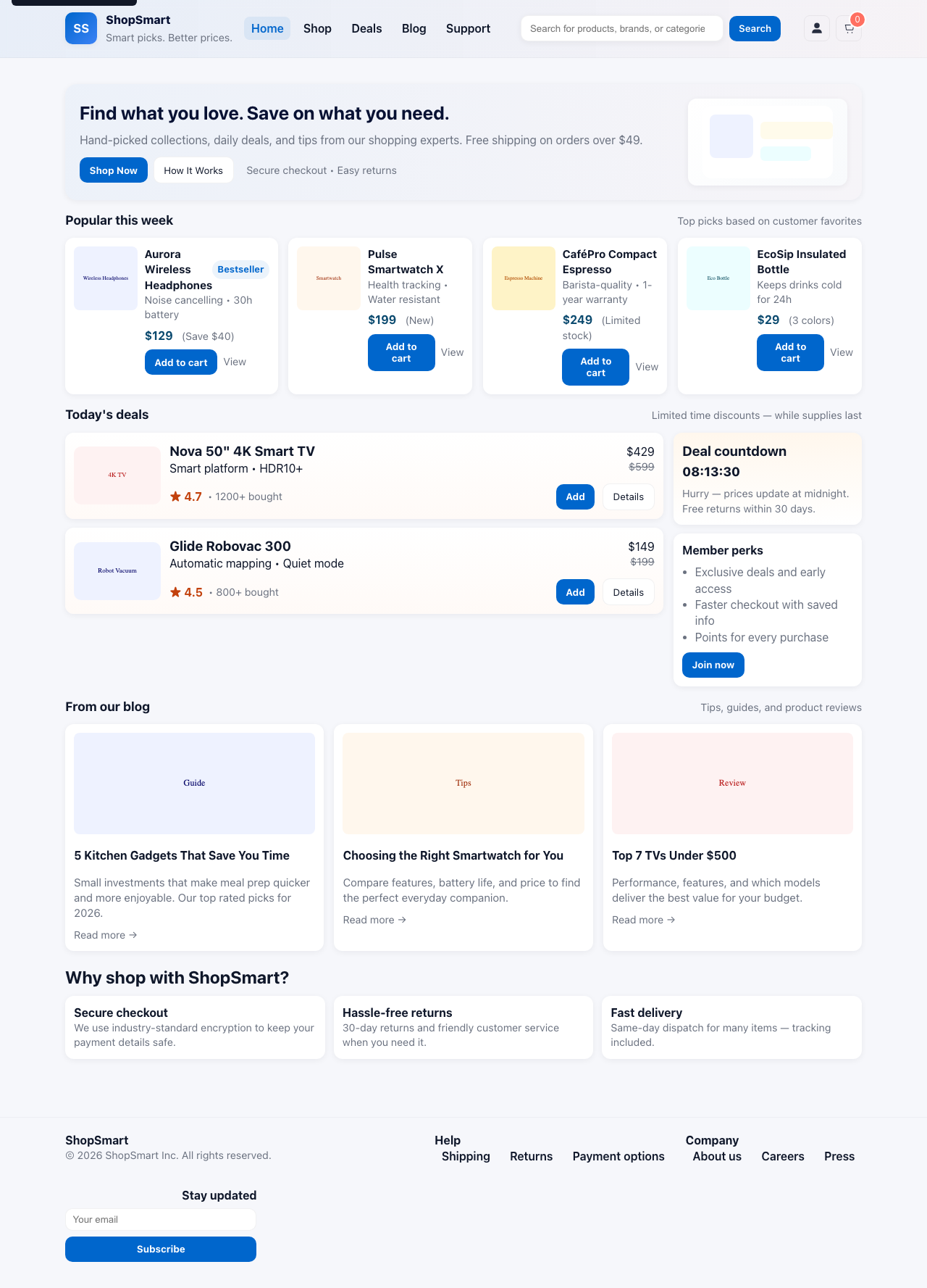 Screenshot sample 3 for shopping-home-page / GPT-5 Mini