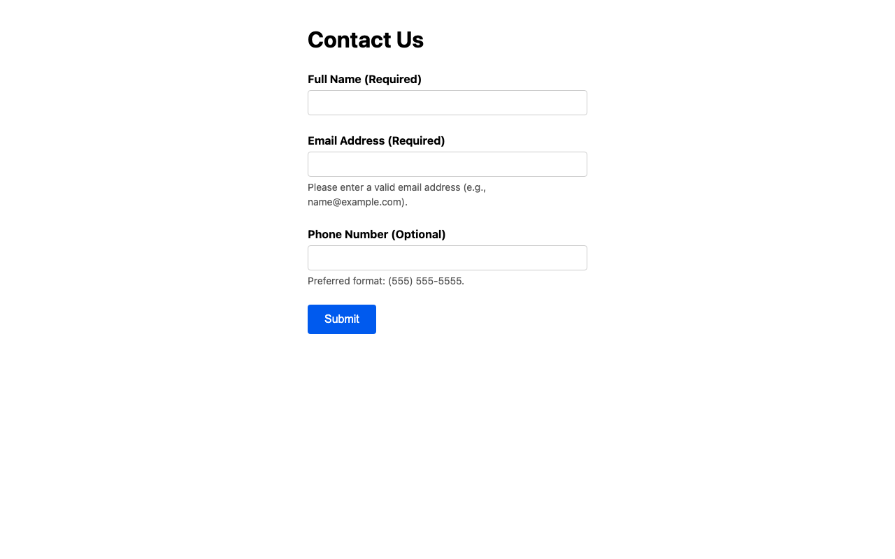 Screenshot sample 3 for simple-contact-form / Gemini 3 Flash Preview