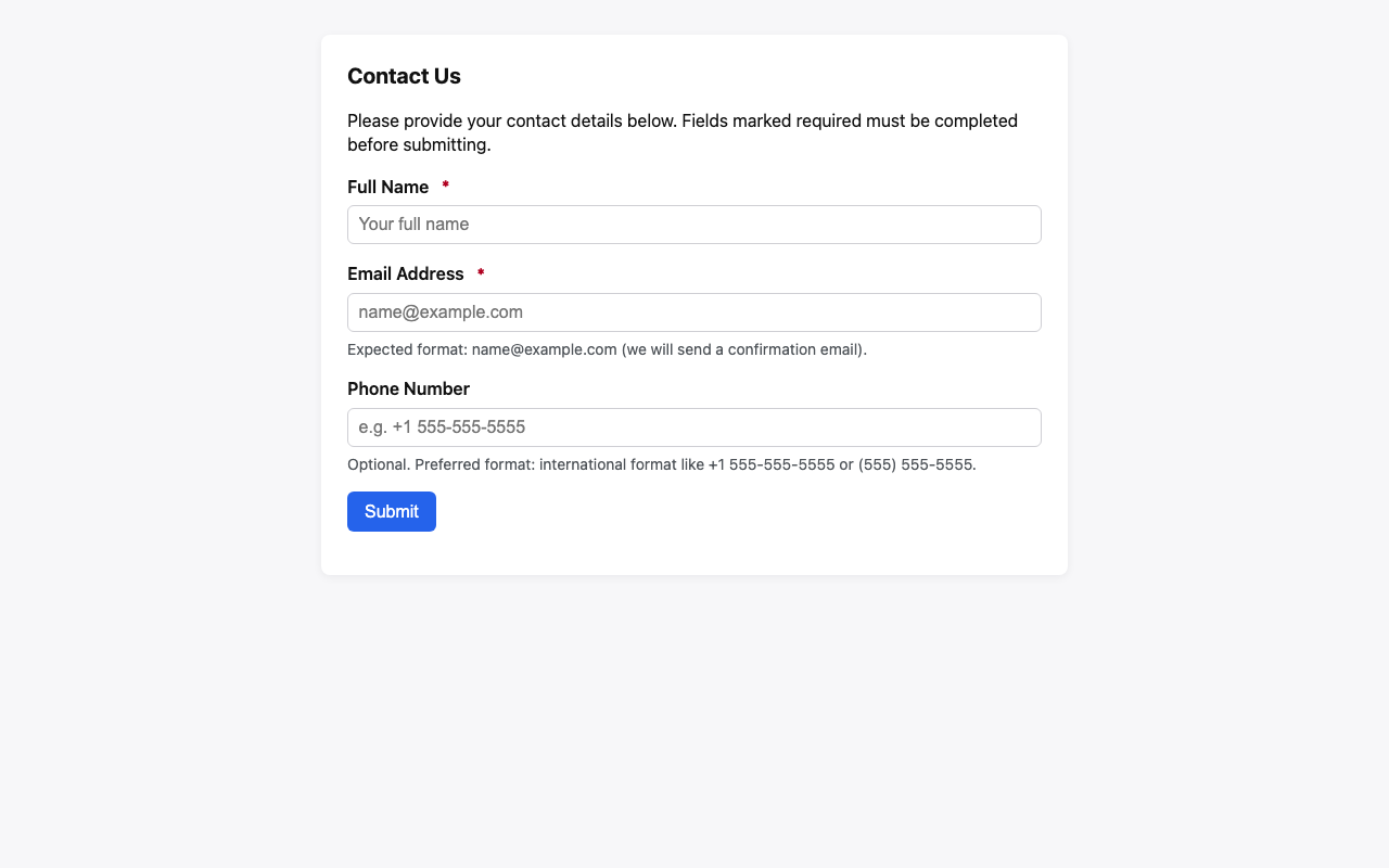 Screenshot sample 0 for simple-contact-form / GPT-5 Mini