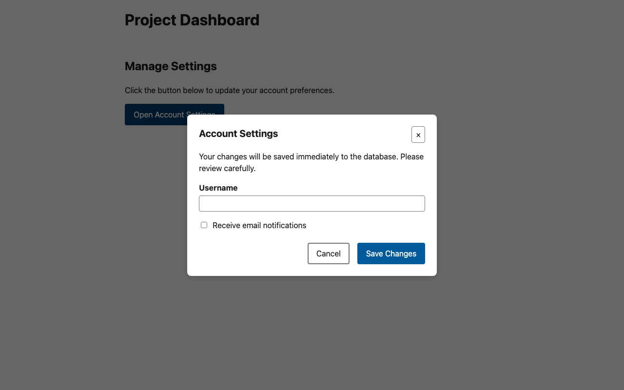 Screenshot sample 1 for modal-dialog / Gemini 3 Pro Preview