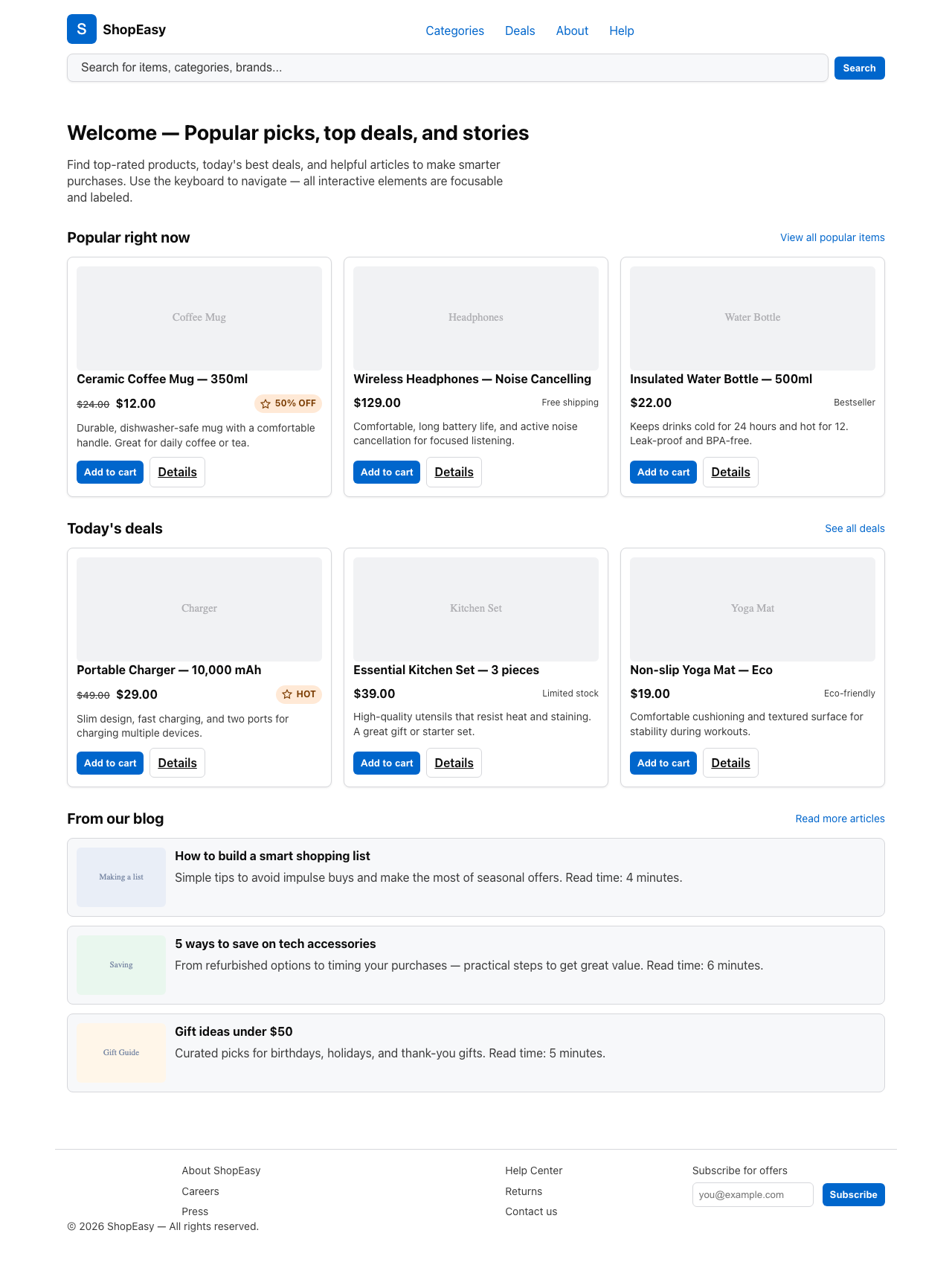 Screenshot sample 0 for shopping-home-page / GPT-5 Mini