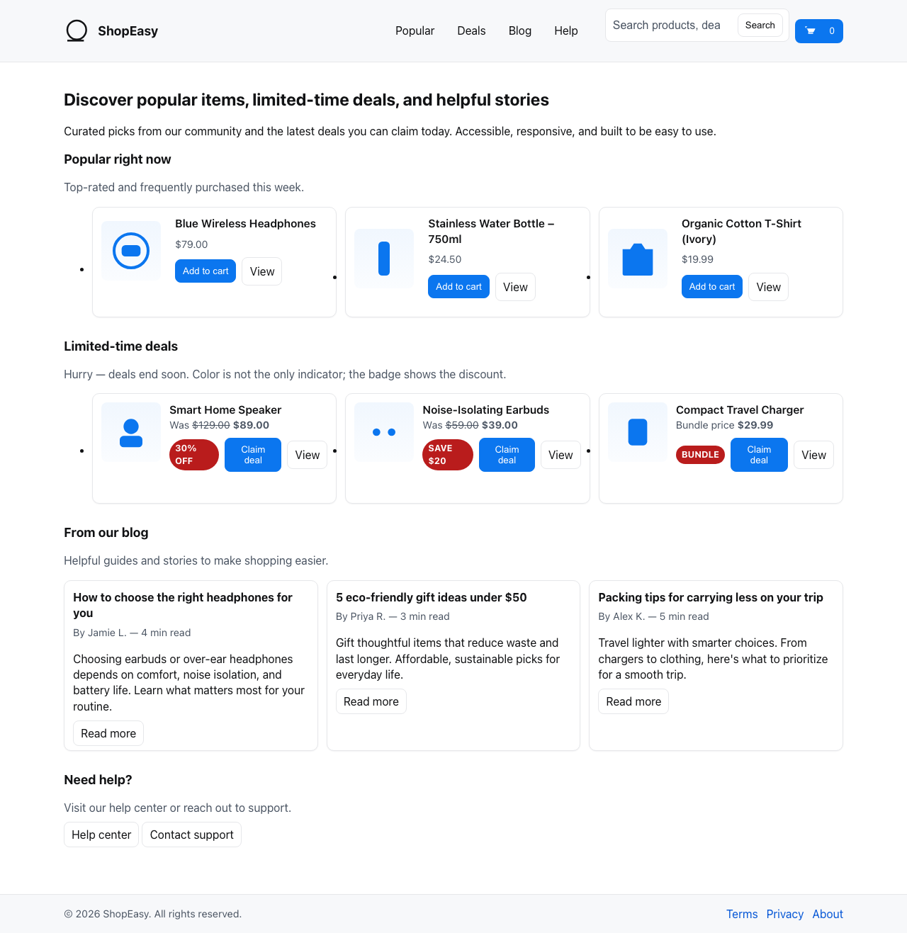 Screenshot sample 2 for shopping-home-page / GPT-5 Mini