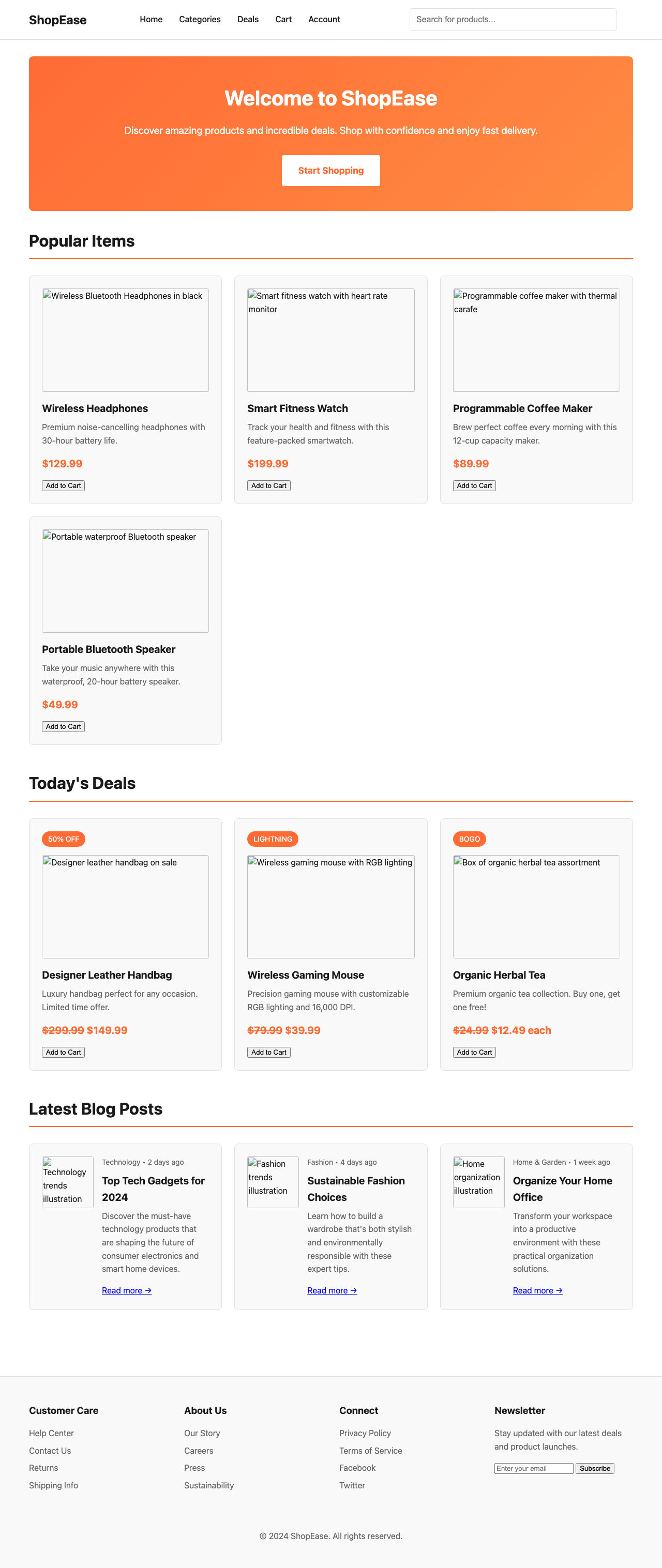 Screenshot sample 1 for shopping-home-page / Grok 4 Fast Non-Reasoning
