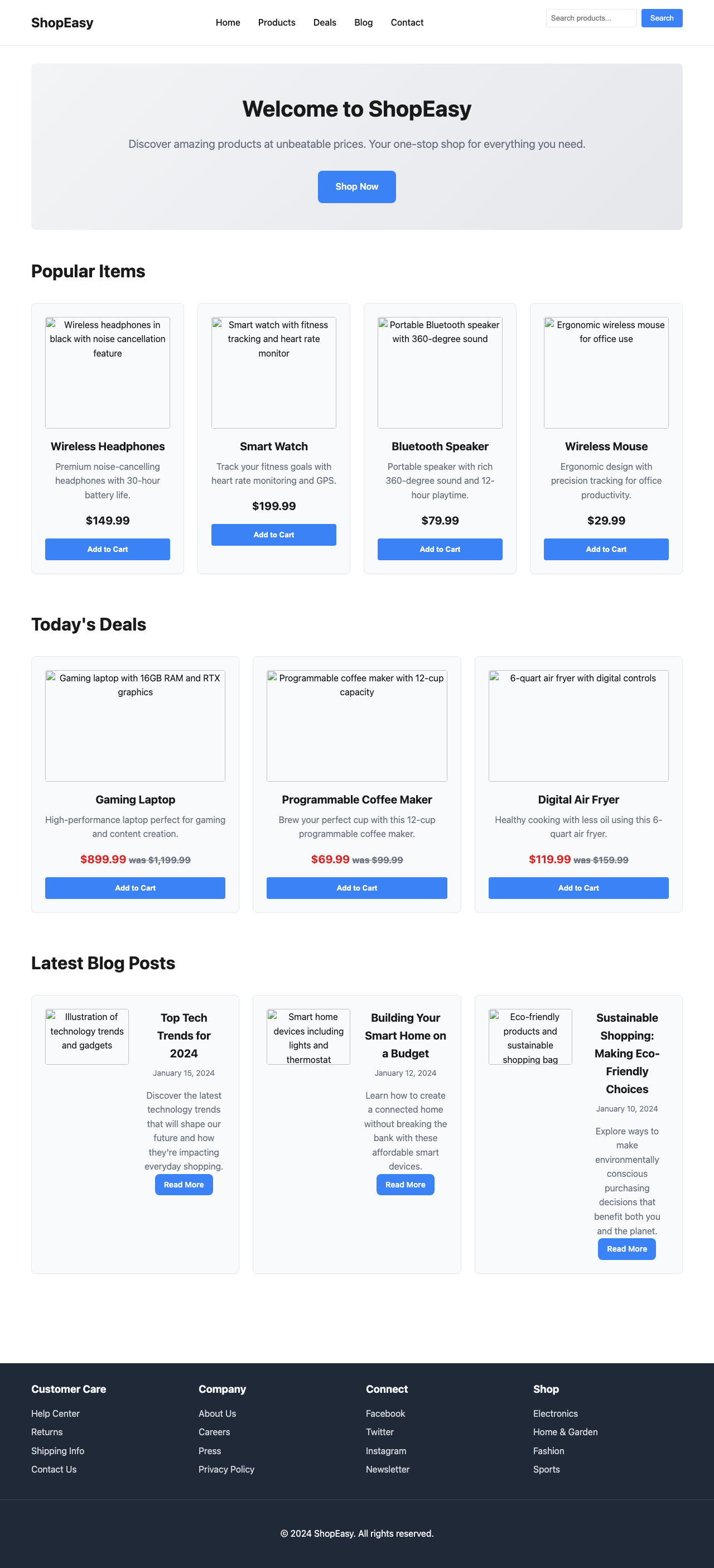 Screenshot sample 2 for shopping-home-page / Grok 4 Fast Non-Reasoning