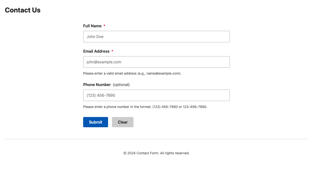 Screenshot sample 1 for simple-contact-form / Claude Haiku 4.5