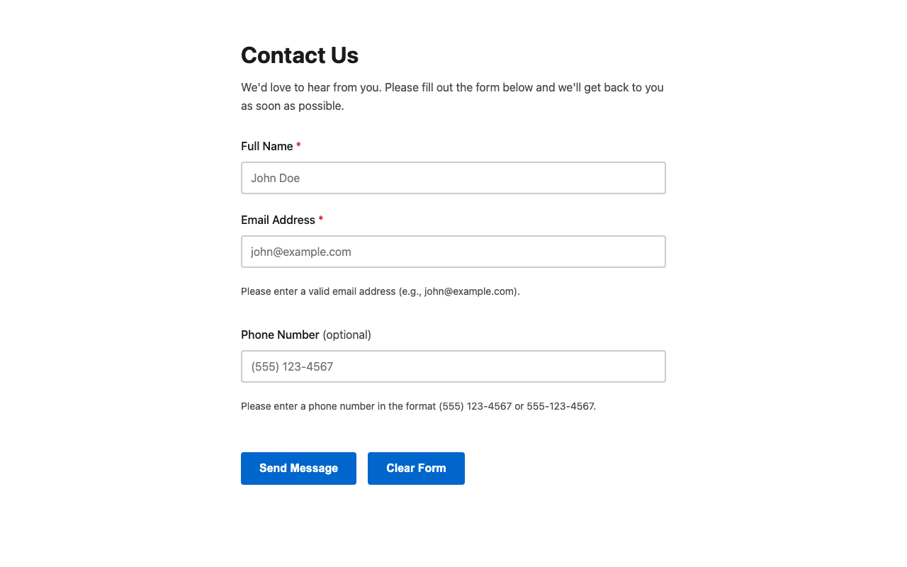 Screenshot sample 4 for simple-contact-form / Claude Haiku 4.5