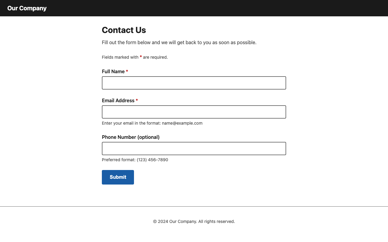 Screenshot sample 0 for simple-contact-form / Claude Opus 4.6