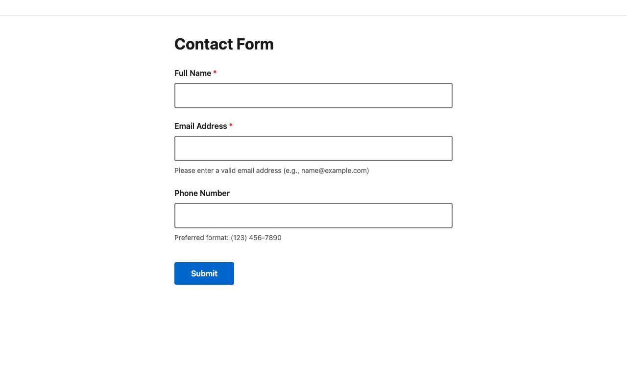 Screenshot sample 2 for simple-contact-form / Claude Sonnet 4.5