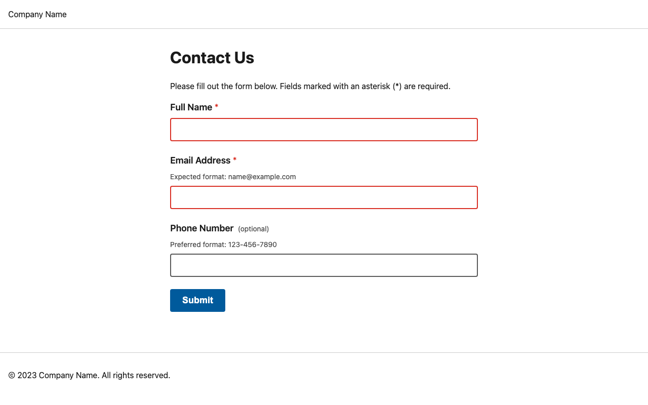 Screenshot sample 3 for simple-contact-form / Gemini 3 Pro Preview