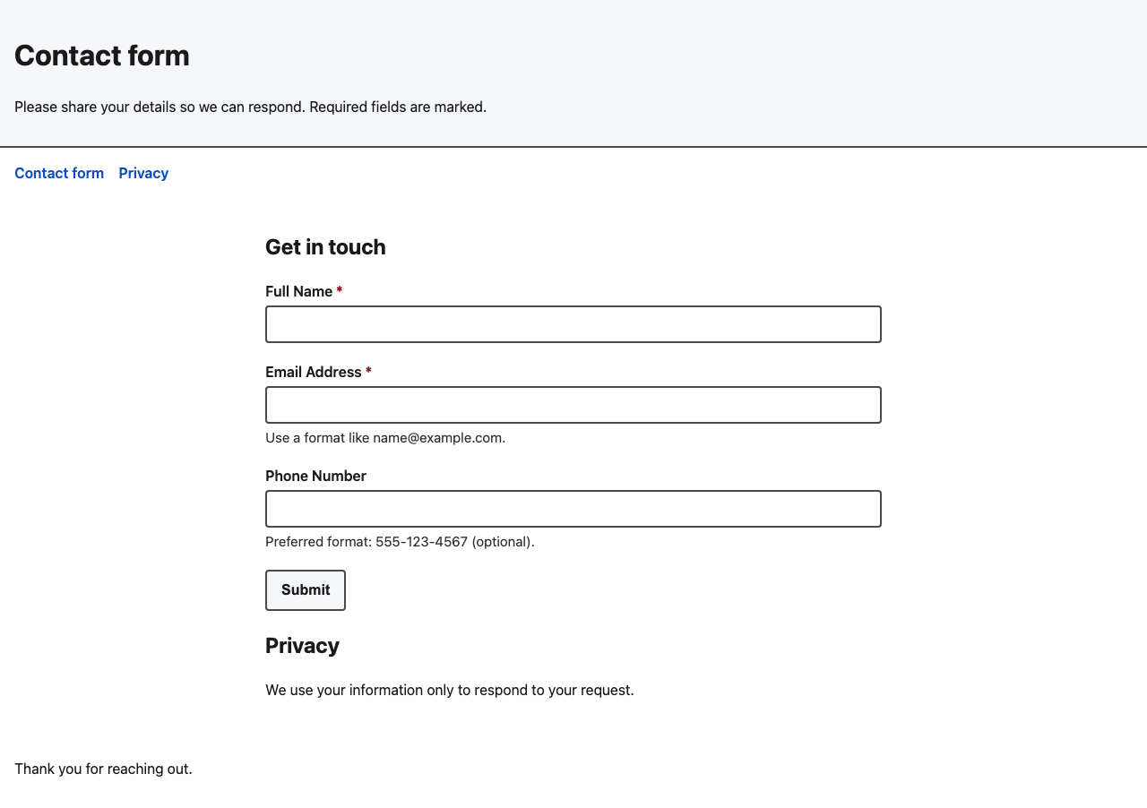 Screenshot sample 1 for simple-contact-form / GPT-5.2 Codex