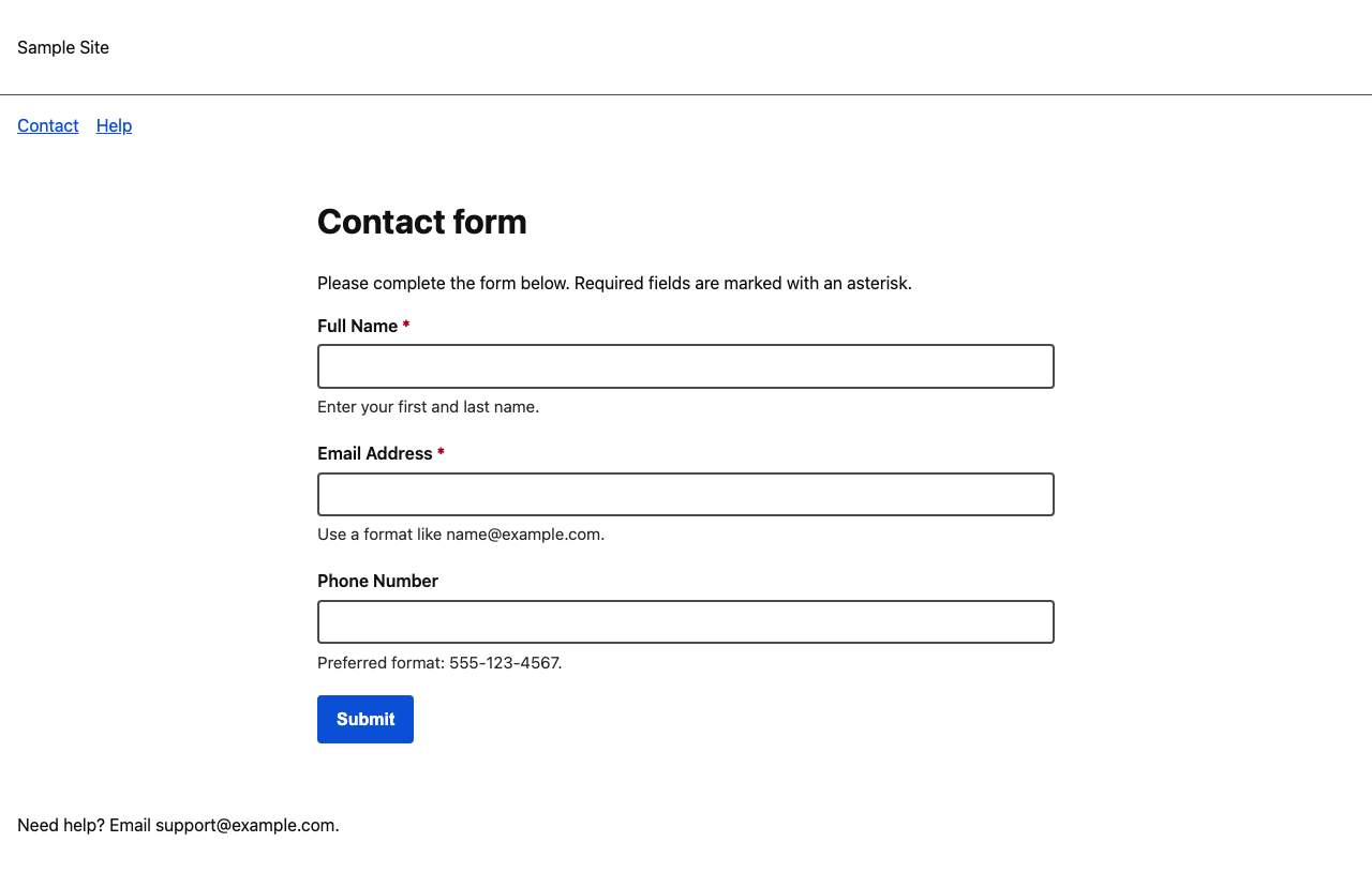 Screenshot sample 2 for simple-contact-form / GPT-5.2 Codex