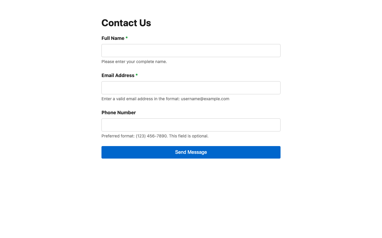 Screenshot sample 0 for simple-contact-form / Grok 4 Fast Non-Reasoning