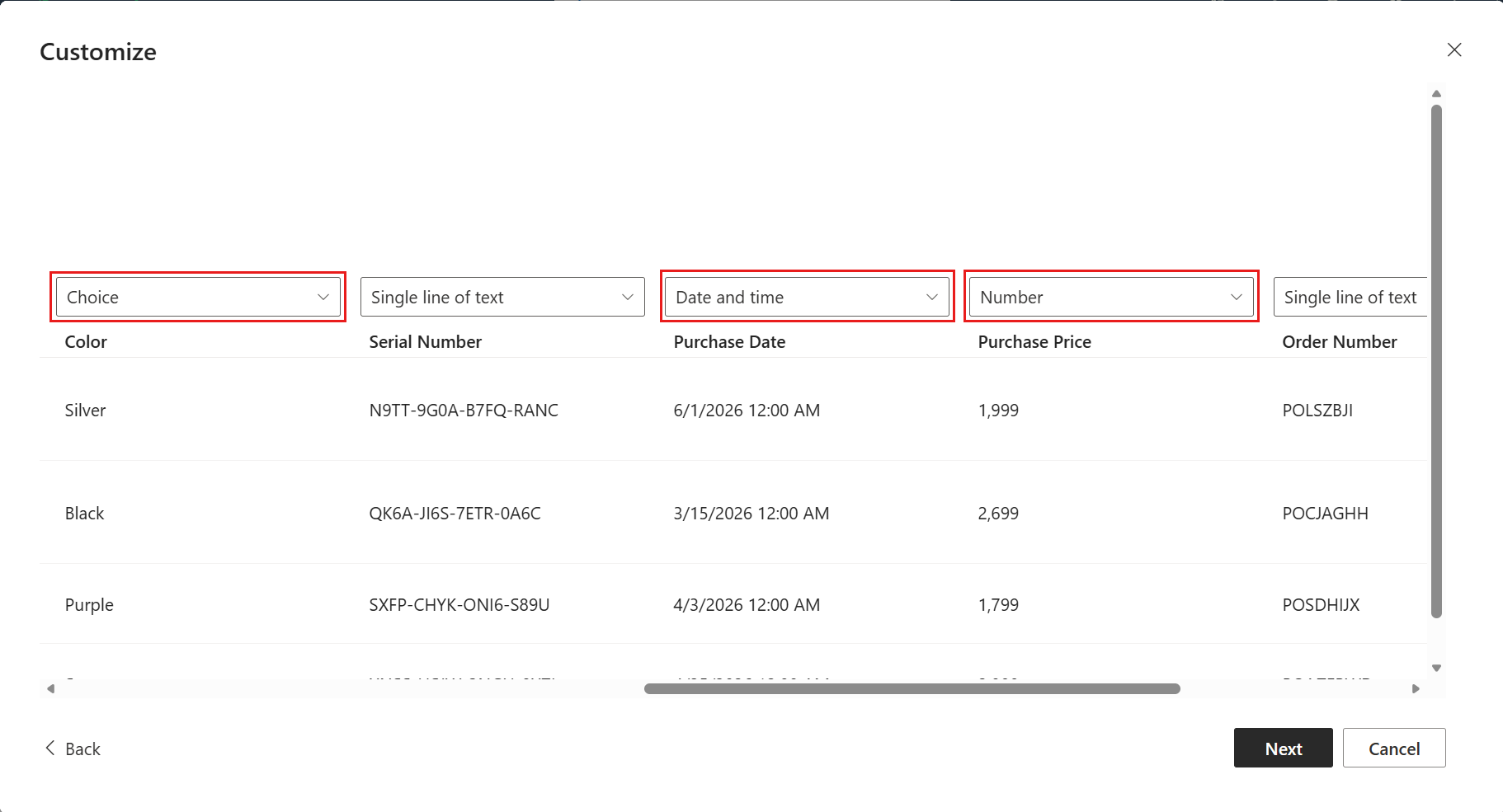 Change column types to Choice
