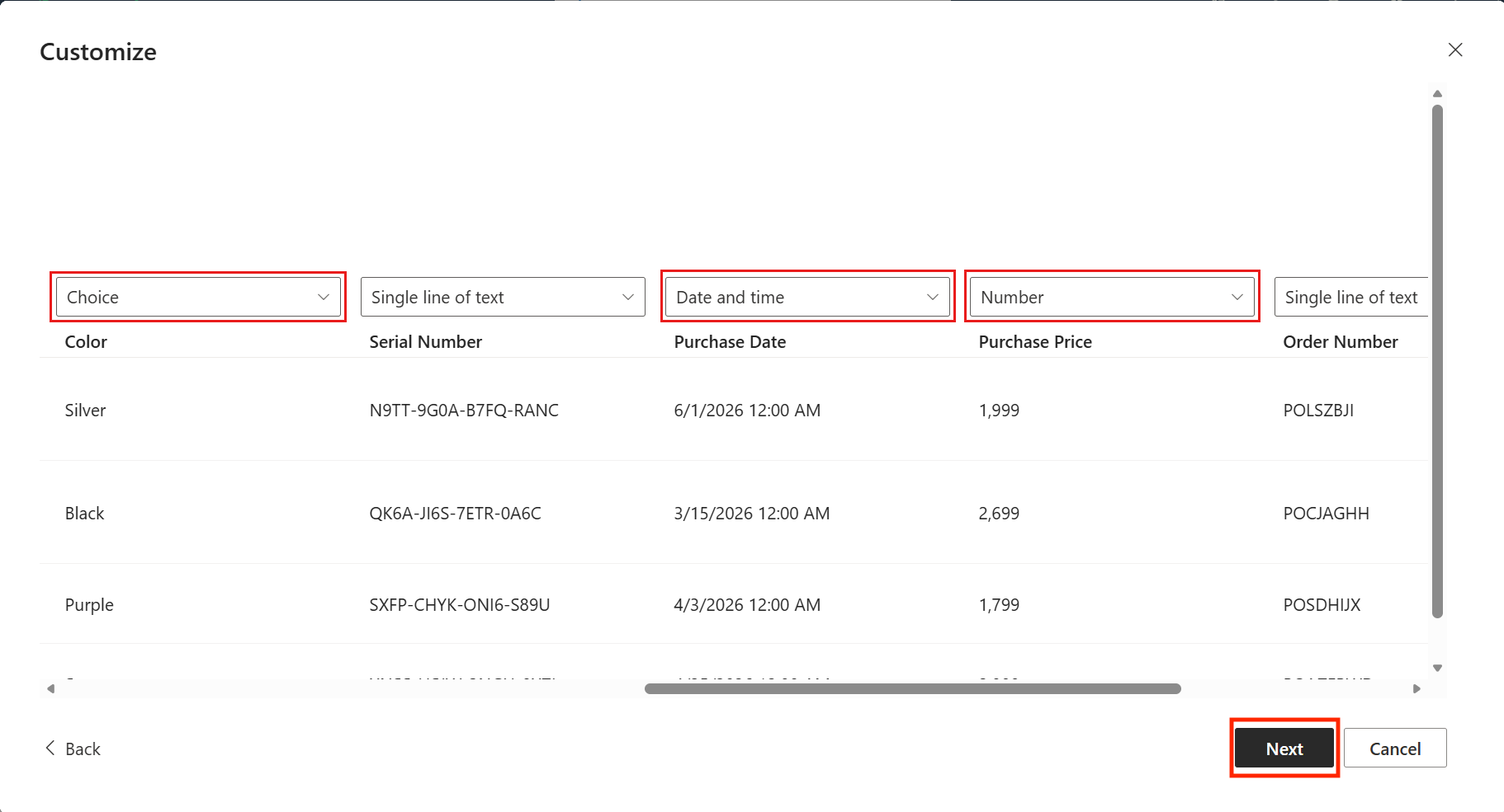 Change column types to Choice
