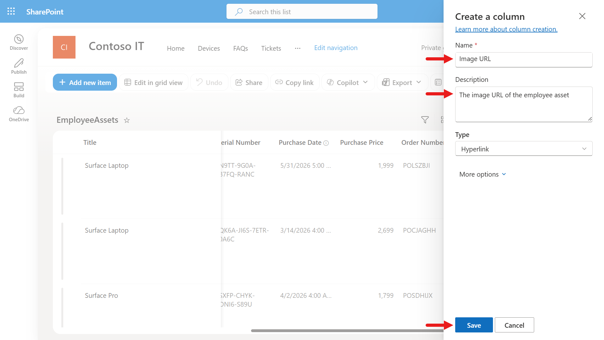 Create the configured hyperlink column