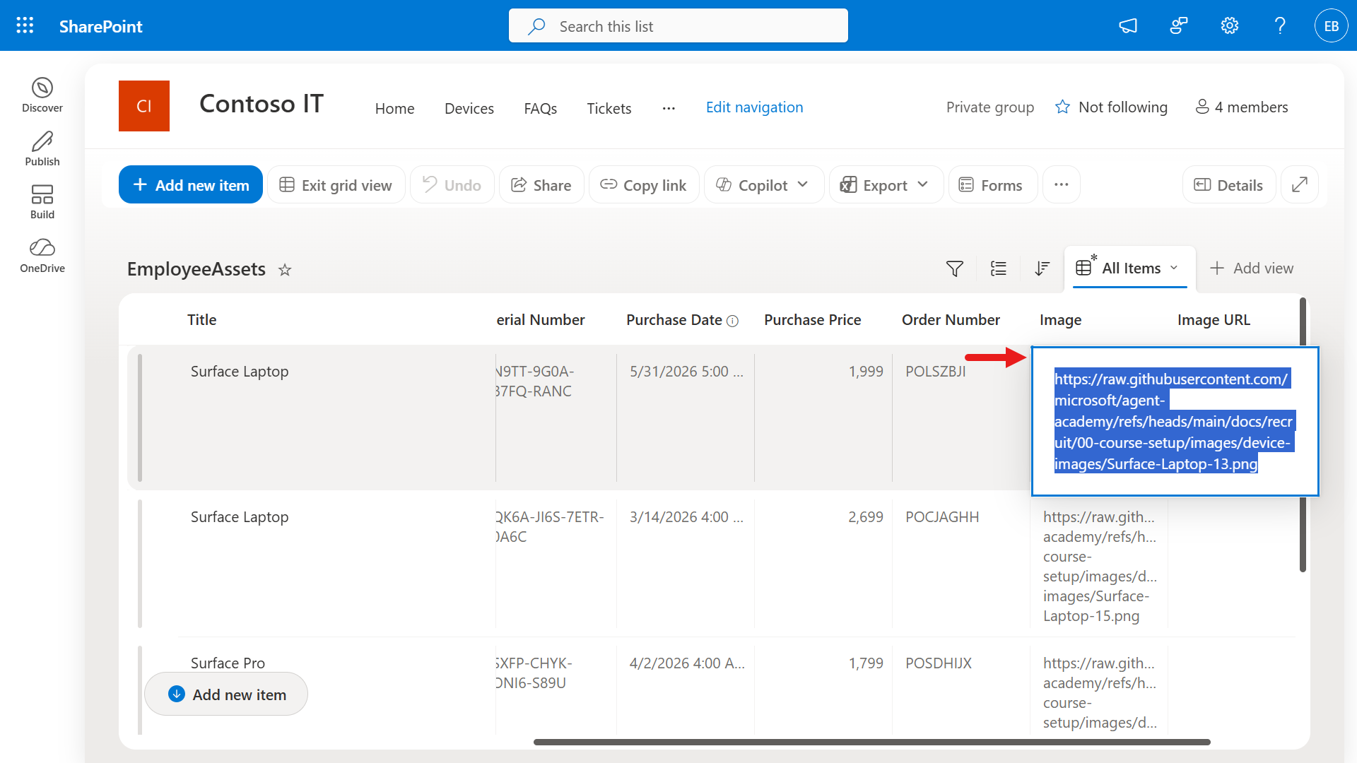 Open the image URL column editor
