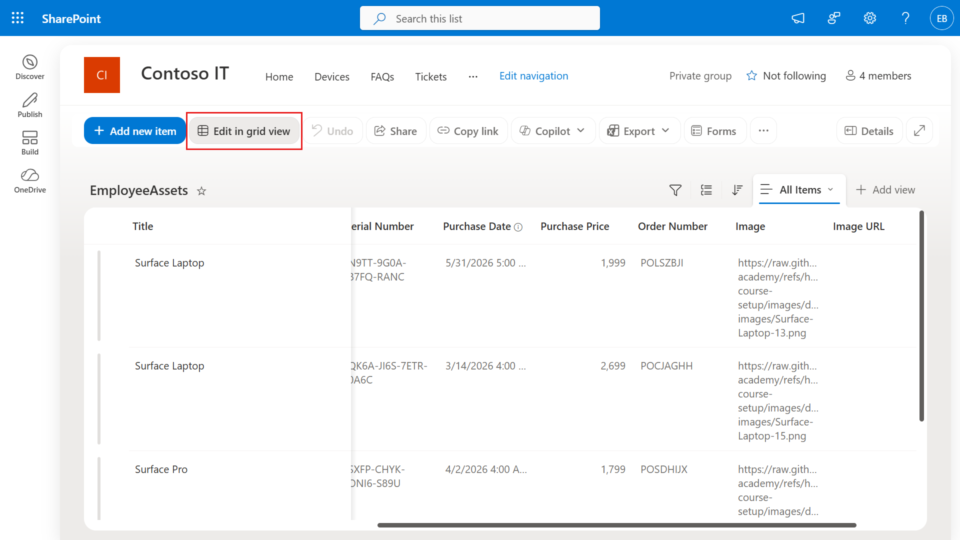 Select Edit in Grid View