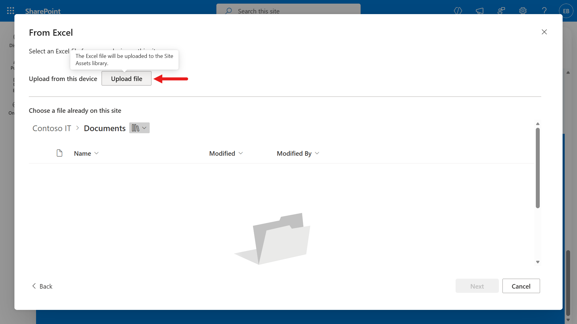 Upload the EmployeeAssets Excel file