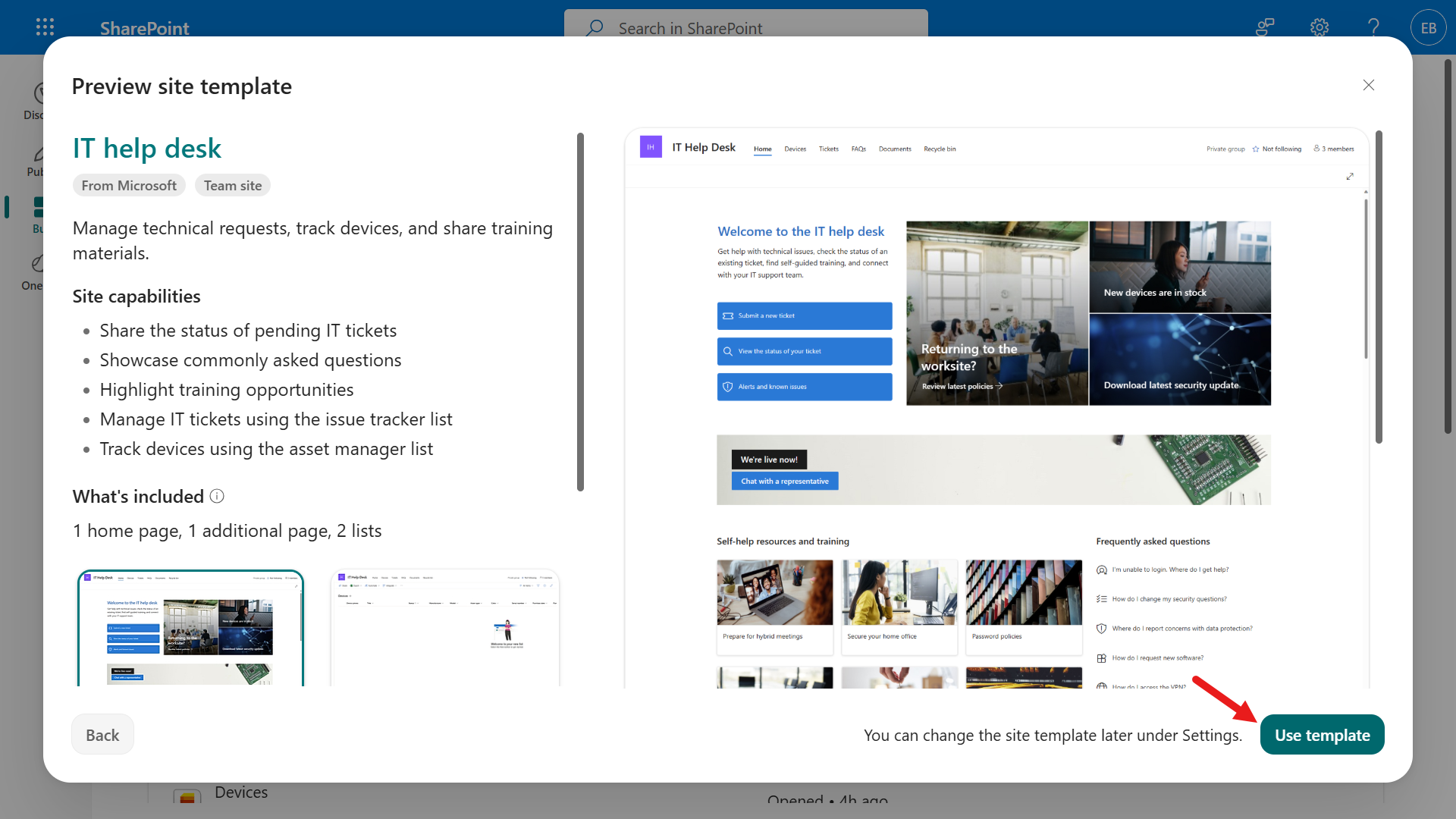 Use the IT help desk template