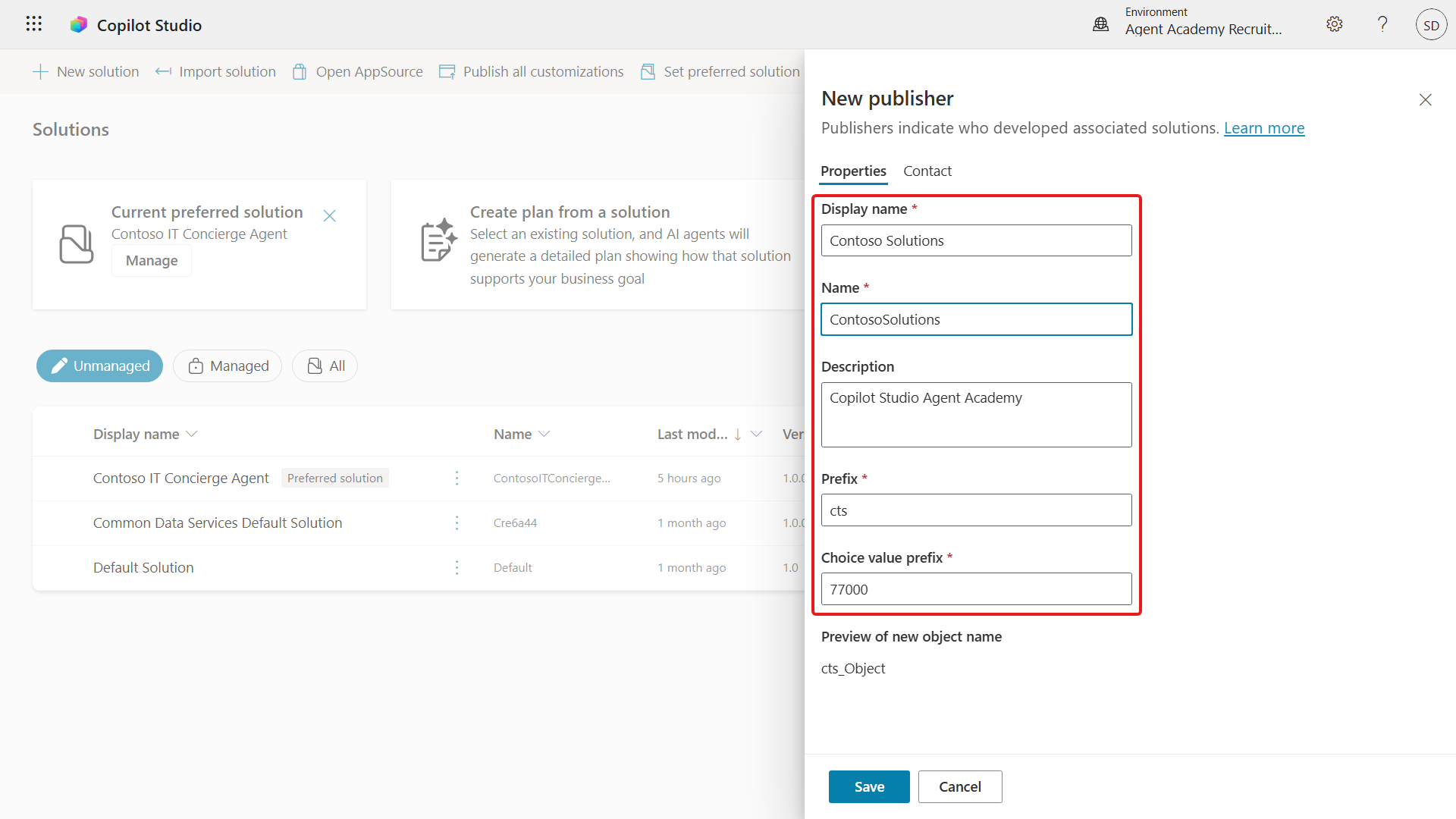 Configure the custom solution publisher properties