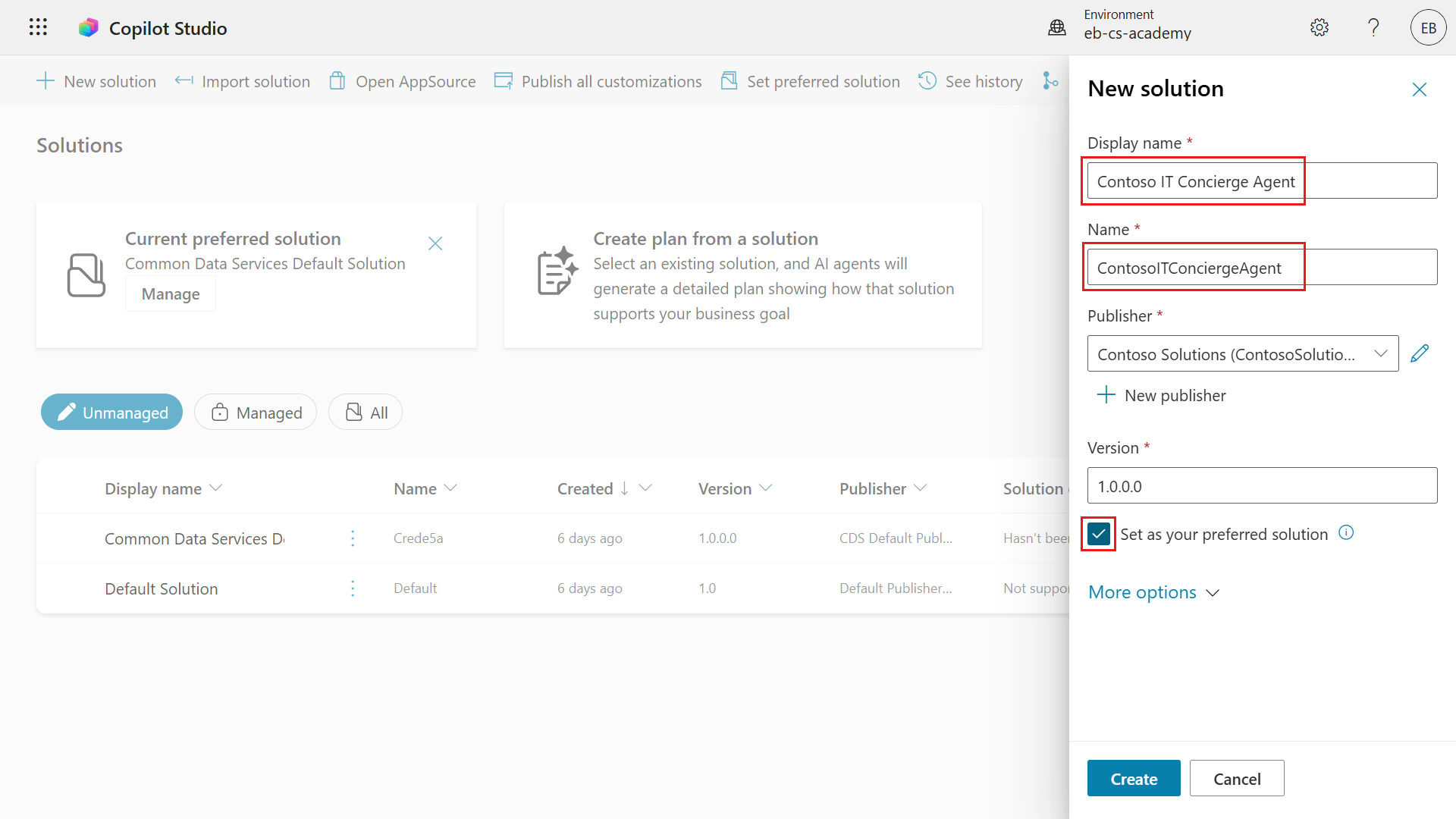 Configure the new solution details