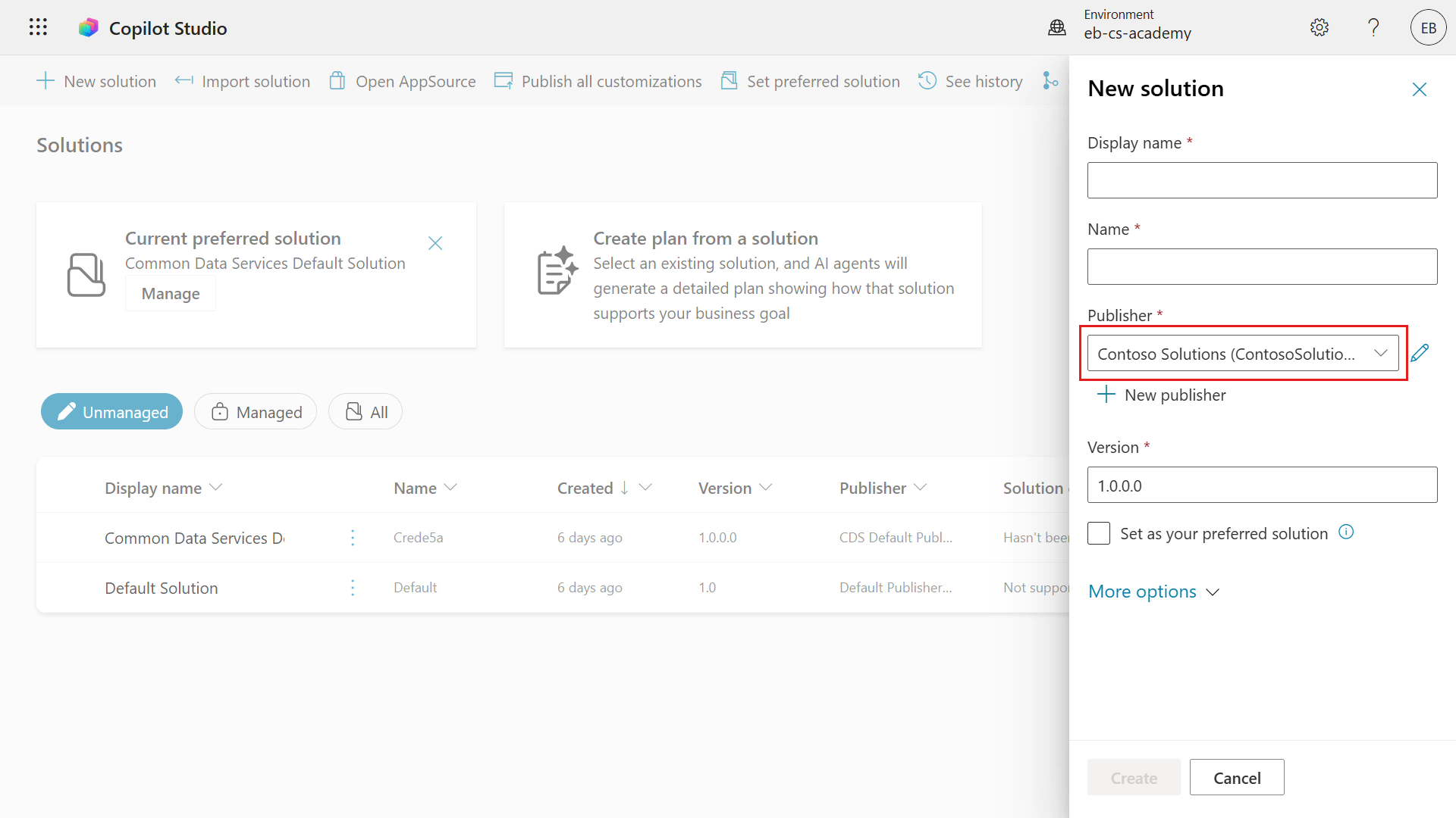 Custom publisher selected for new solution