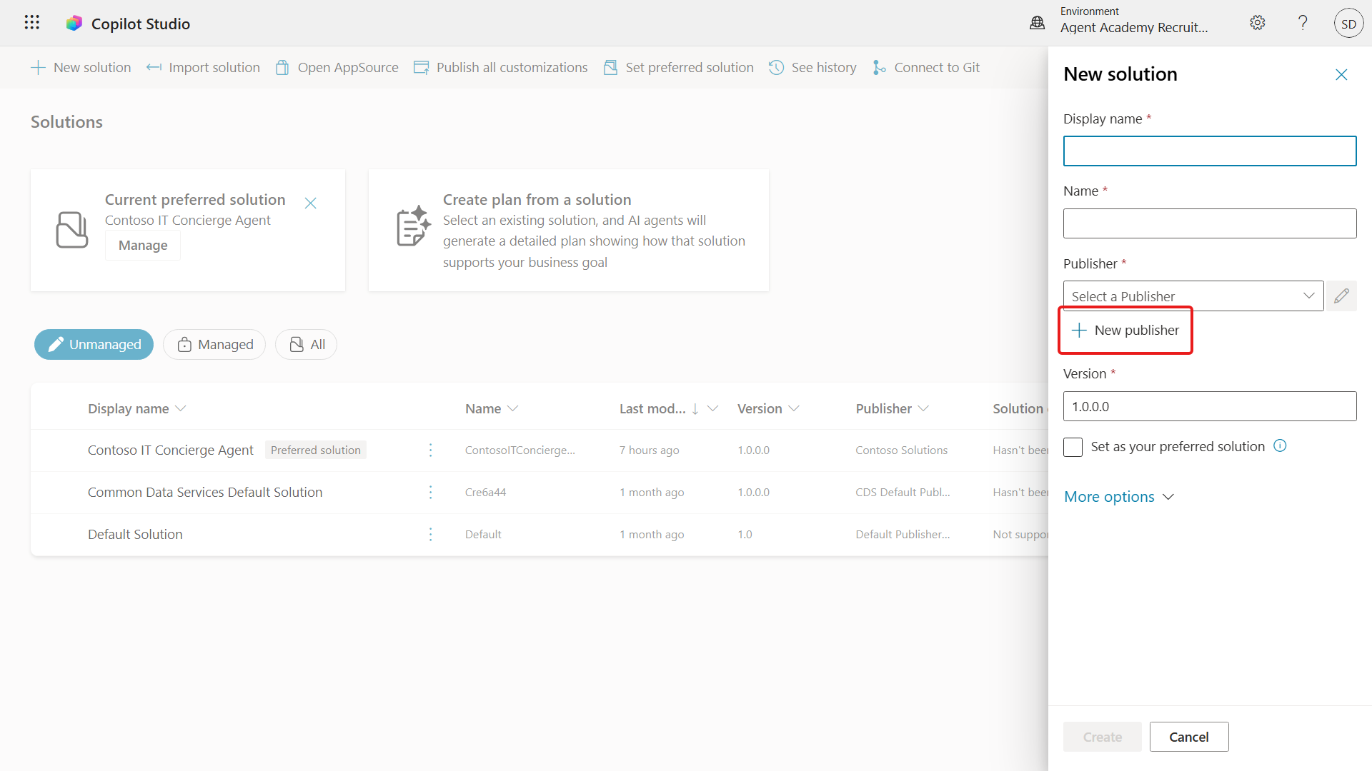 Select new publisher for the solution