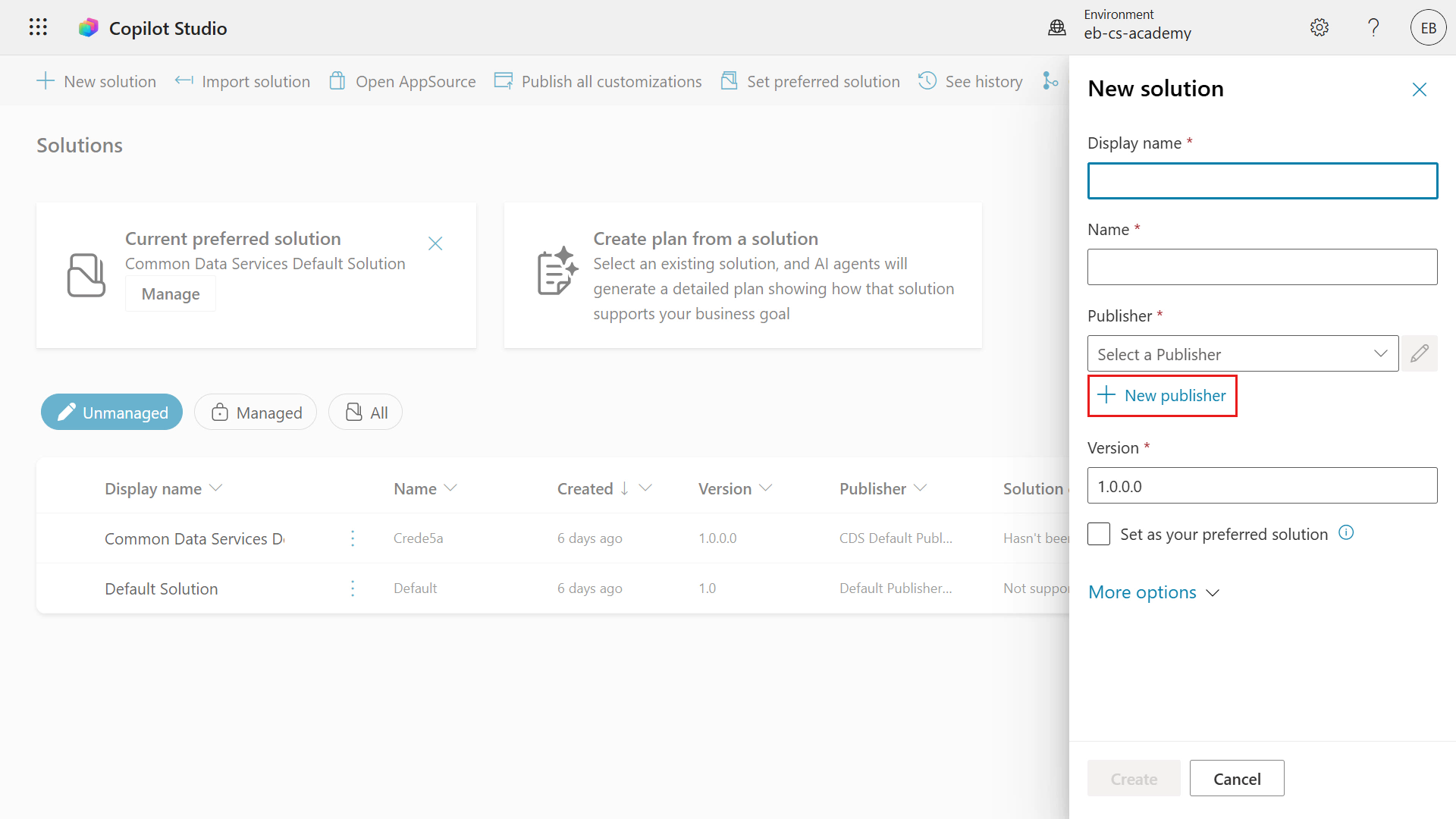 Select new publisher for the solution