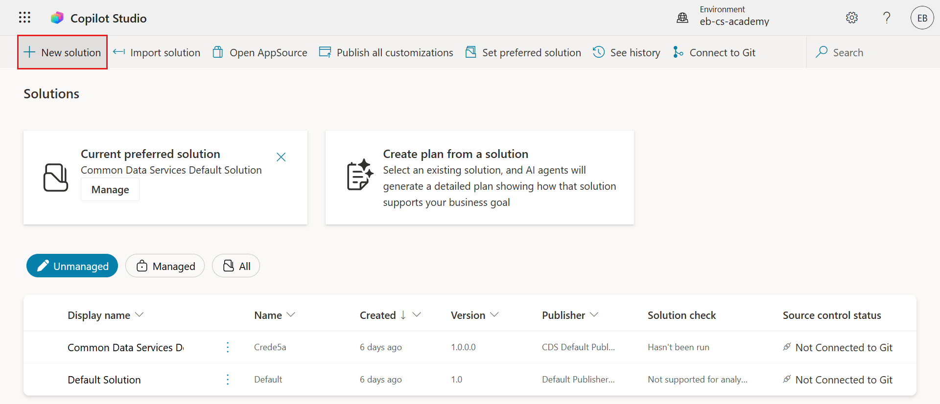 Select new solution in Solution Explorer