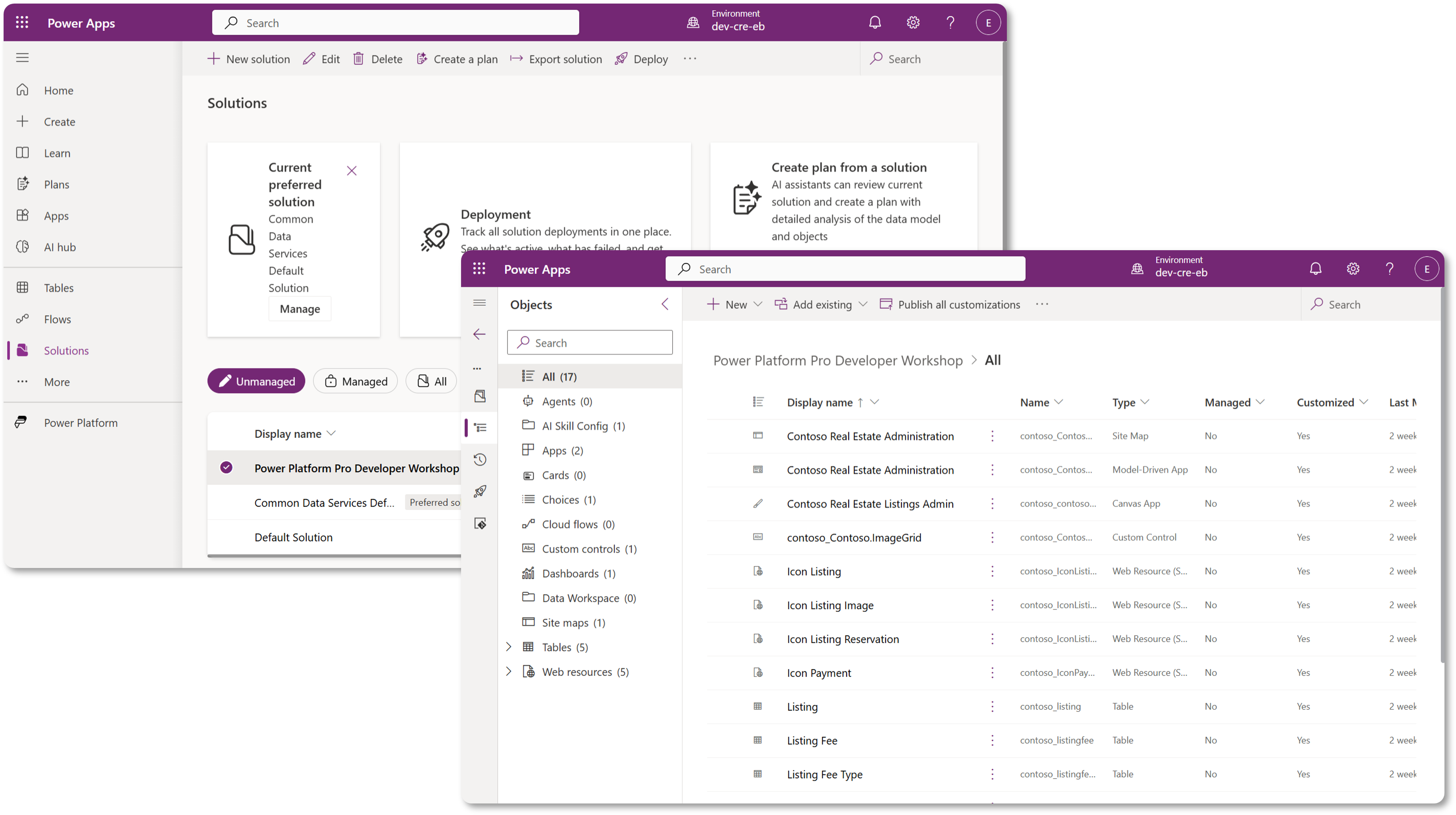 Solutions available in Power Apps maker portal