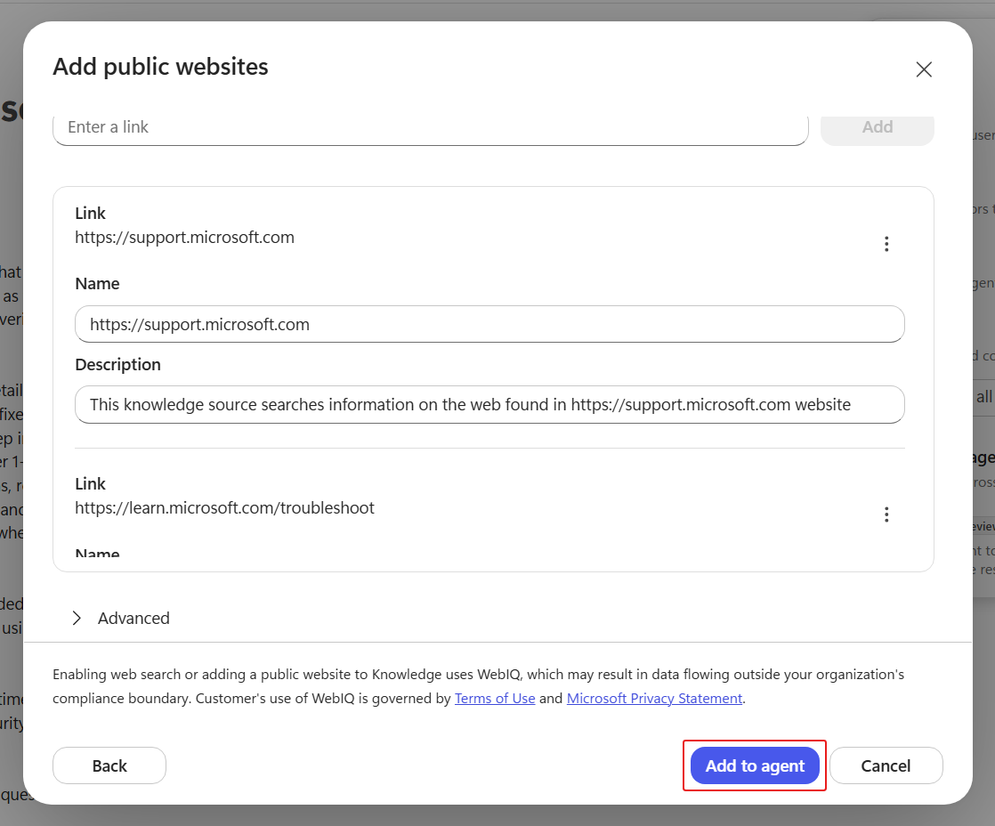 Add second public website to agent