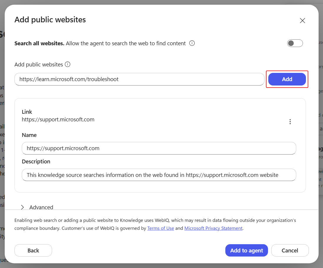 Add the additional public website URL